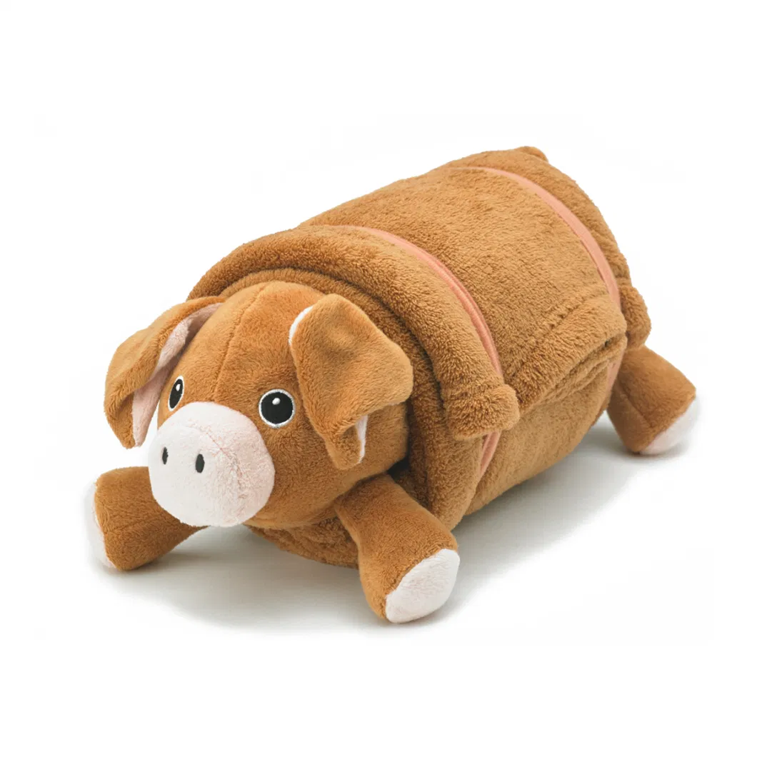 Brown Pig Plush Floor Mat Plush Pillow with Blanket for Kids/Baby